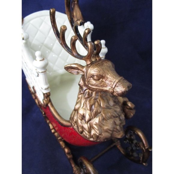 Intricate Reindeer Head Porcelain Ceramic Sleigh EUC Vintage Dillard's 1990's - Picture 16 of 16